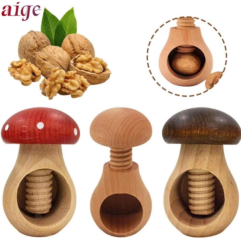 AGE Nutcracker, Kìm hình nấm dễ nứt, Kẹp Pecans đa chức năng bằng gỗ sáng tạo