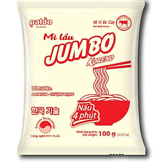 MÌ LẨU KORENO JUMBO ( 80 Gói )  – VỊ KIM CHI & BÒ CAY – GÓI 100G – MÌ HÀN QUỐC CHÍNH HÃNG