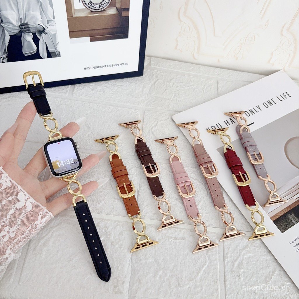 Dây da thật 8 hình Mobius Thích hợp cho Apple Huawei Watch Fit4GT6m 10 / s11 Redmi Strap