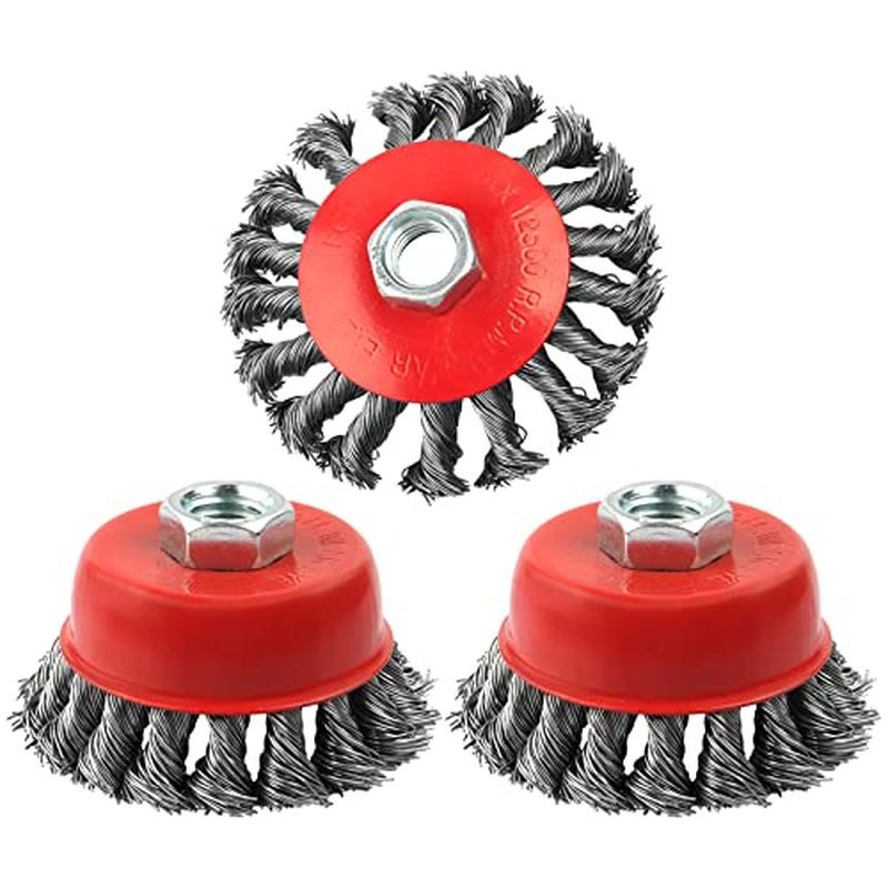 3 Pack Wire Wheel Brush for Angle Grinder, 4 Inch Wire Wheels for 4 1/2 Angle Grinder -5/8 Inch Thre