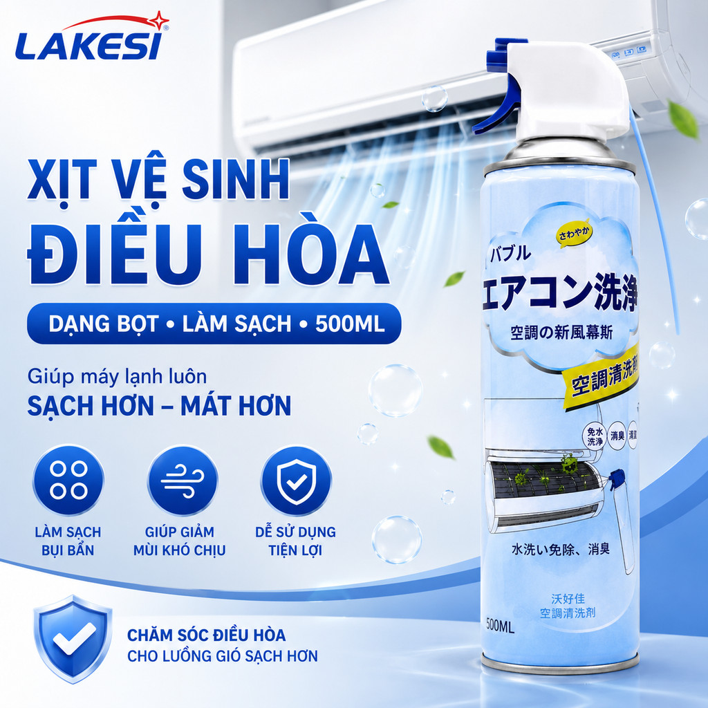 LAKESI Bình Xịt Vệ Sinh Máy Lạnh 500ml Phù Hợp Nhiều Loại Điều Hòa
