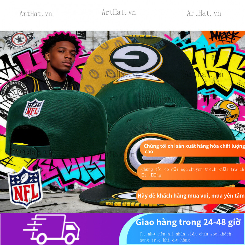 Mũ lưỡi trai New Era Green Bay Packers cao cấp unisex, form rộng, vành cong, phong cách đường phố