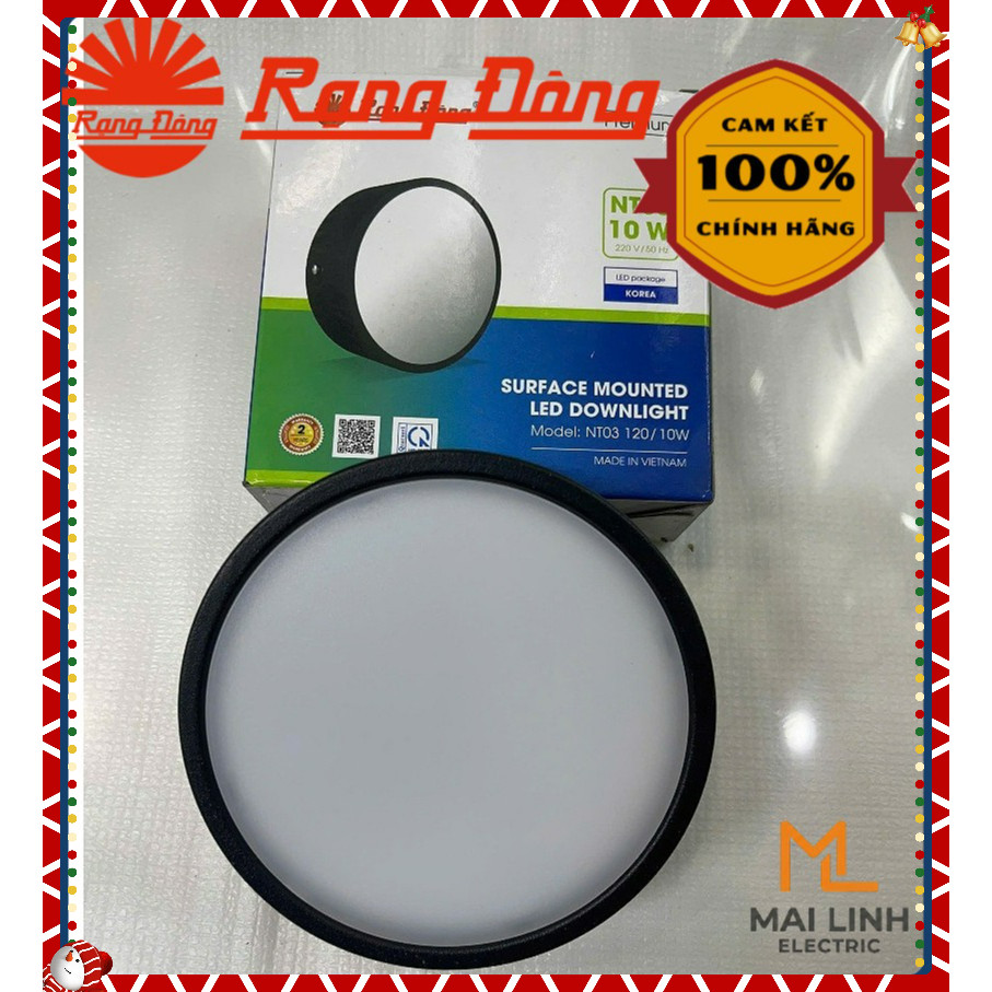 Đèn lon - Đèn ống bơ - Đèn Ốp Nổi Trần Rạng Đông Model: NT03 10W Đổi 3 Màu - Vỏ Đen - Gắn hành lang 