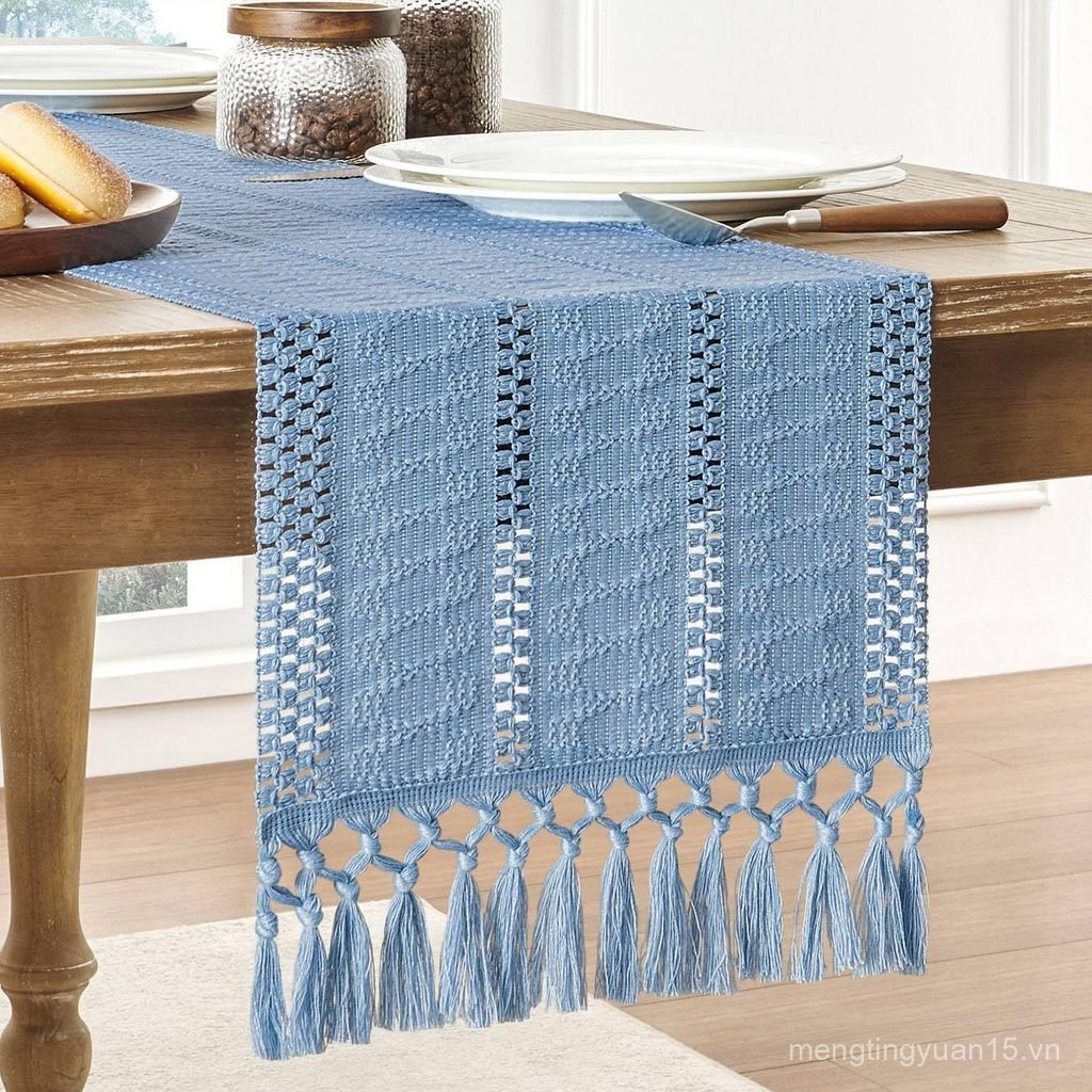 Bán Vải Lanh Cotton Bàn Runner Thắt Nút Tua Rua Mỹ Ánh Sáng Sang Trọng Cao Cấp Cảm Giác Ngày Lễ Tran
