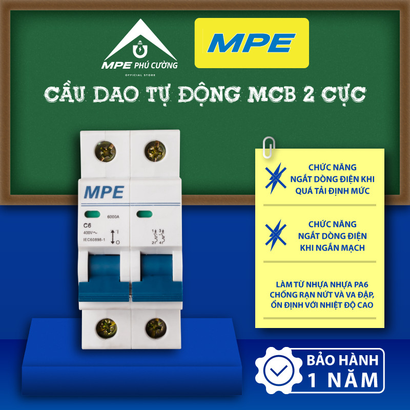 (CHÍNH HÃNG) MPE - Cầu dao tự động MCB 2 cực 2P Chính hãng MPE Phú Cường