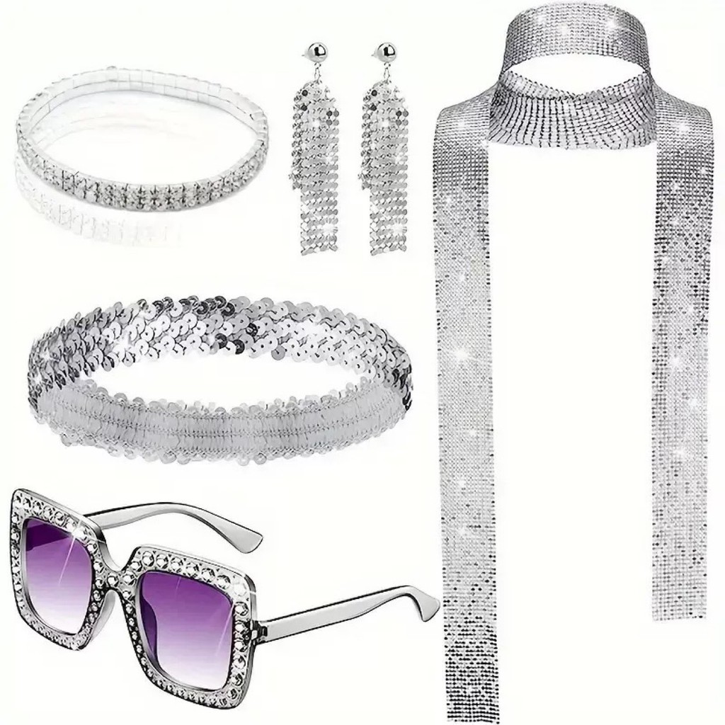 70 Disco Nữ Phù Hợp Với Sáng Bóng Đính Kim Sa Lấp Lánh Tua Rua Kính Bông Tai Vòng Tay Chân Bao Hallo
