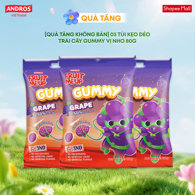 [QUÀ TẶNG KHÔNG BÁN] 3 túi kẹo Dẻo Trái Cây Gummy vị Nho 80G - Nhập Khẩu Từ Pháp Của Pháp - ANDROS FRUIT ME UP GUMMY