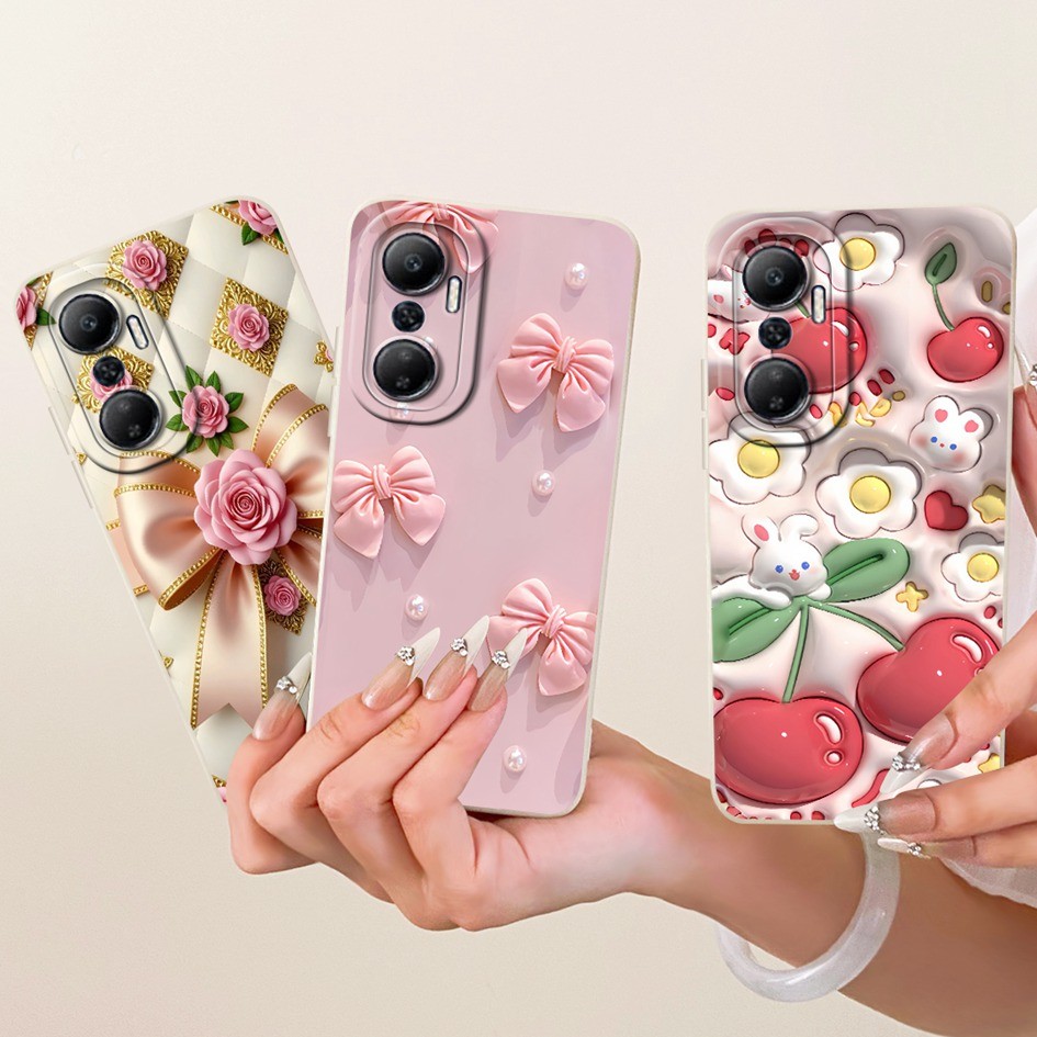 Vỏ Mới Cho Infinix Hot 20 4G X6726 X6726B X6726C / Hot 20 Play X6825 Vỏ Điện Thoại Hoa Đẹp Nơ Sơn Vỏ