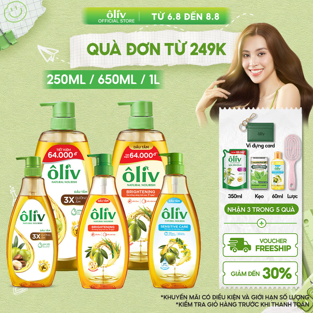 Dầu Tắm ÔLIV 3X Dưỡng Ẩm/Dưỡng Sáng Da/Dành Cho Làn Da Nhạy Cảm 250ML/650ML/1L