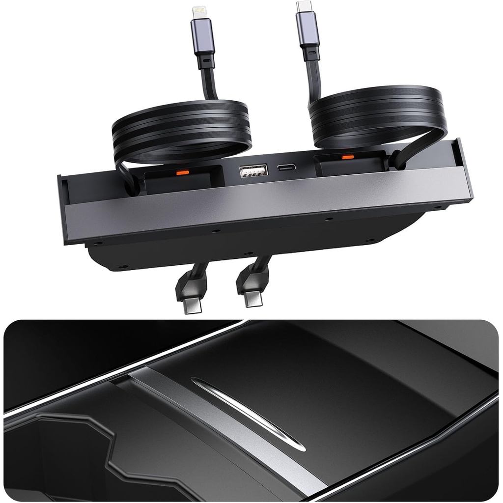 Hub USB cho Tesla Model 3, Model Y 2021 2022 2023 Cáp USB-C & Lightning - Bộ sạc nhanh cho Tesla Mod