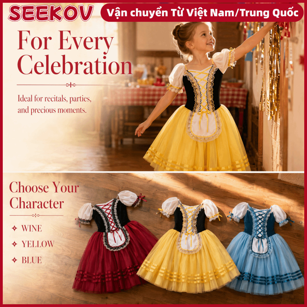 SEEKOV Giselle Ballet Tutu Dress, Nhung Ruffle Thể Dục Dụng Cụ Khiêu Vũ Leotard, Cổ Điển Tay Phồng C