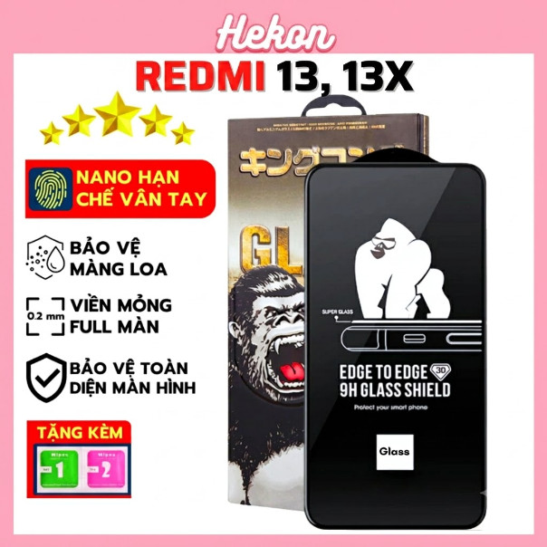 Cường lực Redmi 13, 13X hekon kính cường lực full màn | Miếng kính dán bảo vệ màn hình cho điện thoạ
