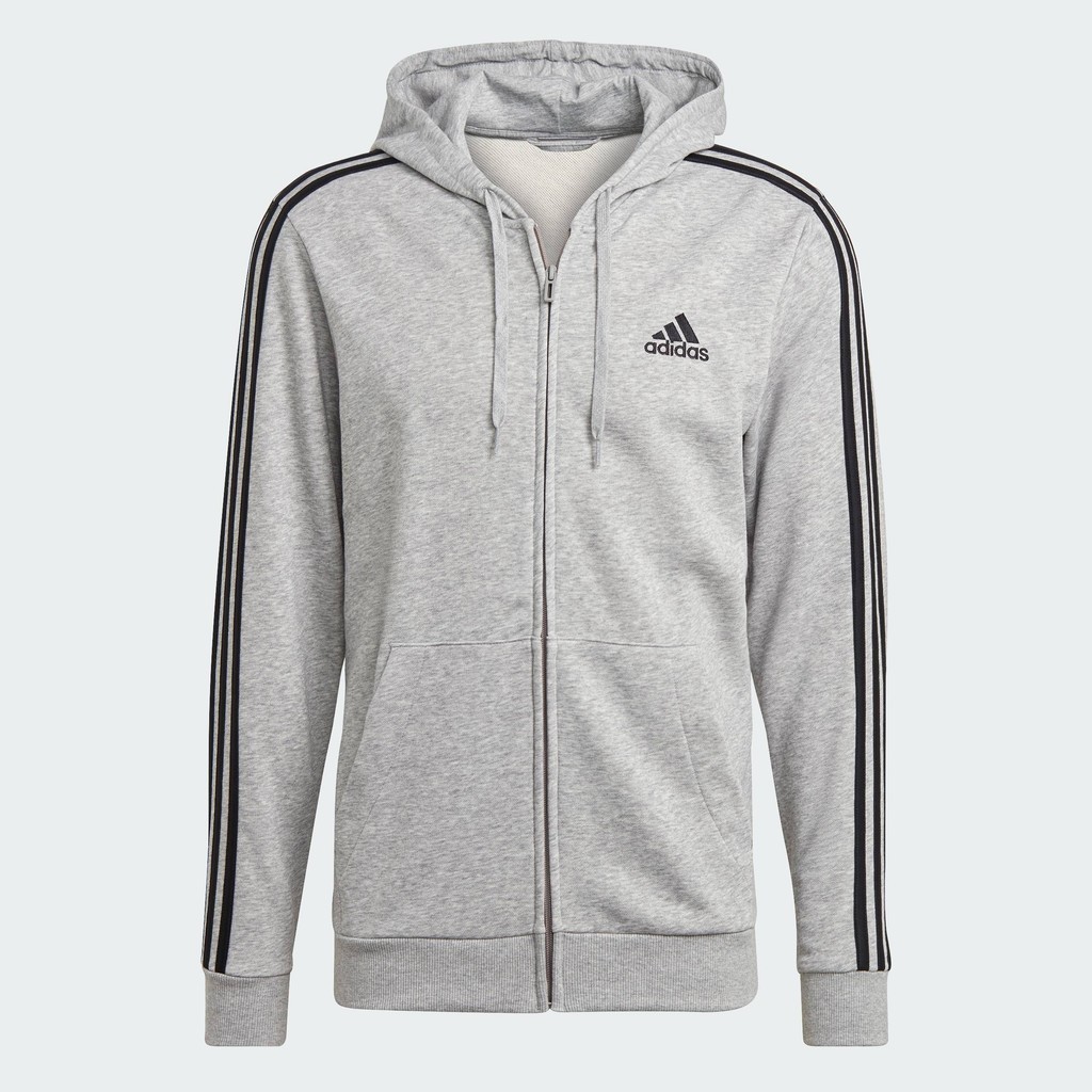 adidas Lifestyle Essentials French Terry 3-Stripes Full-Zip Hoodie Men Grey GK9034