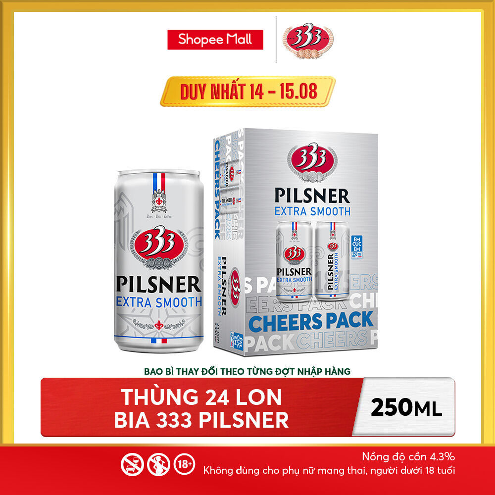 Nồng độ cồn 4.3% - Thùng 24 Bia 333 Pilsner 250ml