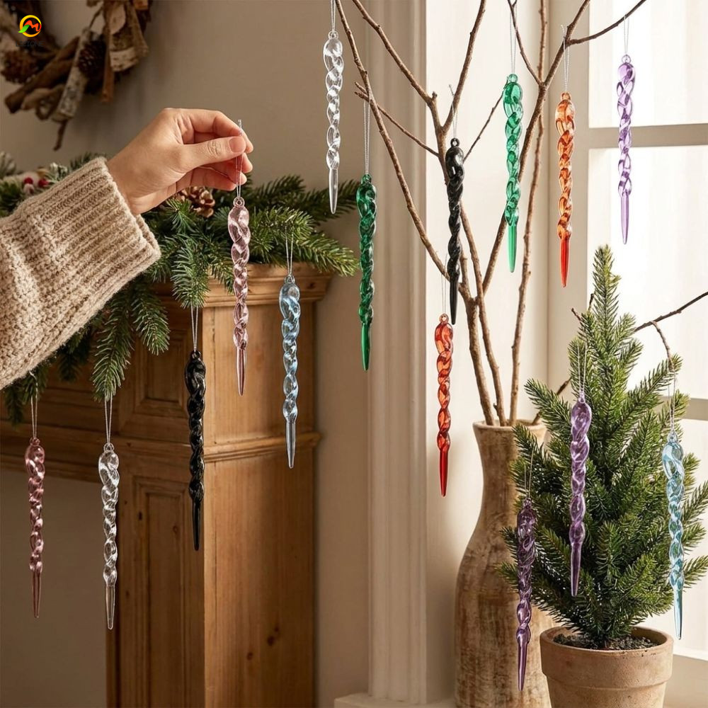ECHOG 12 Mặt dây chuyền Icicle Giáng sinh, Đồ trang trí Icicle cây thông Noel Acrylic chống vỡ, Than