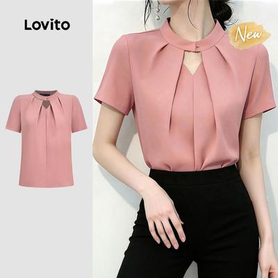 (New Arrival) Lovito Áo kiểu nữ màu hồng xếp ly thoáng khí mùa Xuân/Hè BLB199P2D698