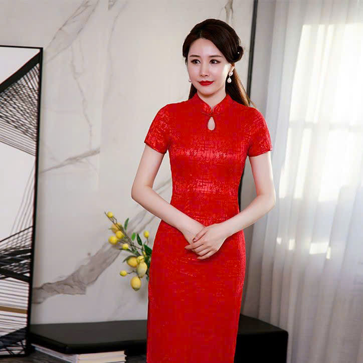 Sườn xám cho nữ Mẫu mới Sườn xám cải tiến, Váy sườn xám, Sườn xám dài vừa phải, tay ngắn, màu sáng