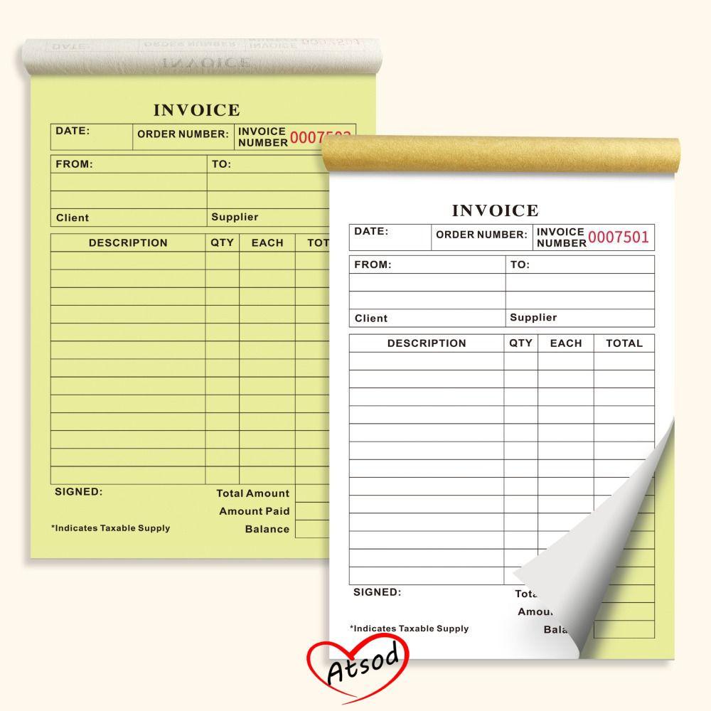 ATSOD Duplicate Invoice Book, Top-Bound 2-Part Form Invoice Receieipt Book, Compact Tear-Thương đơn 