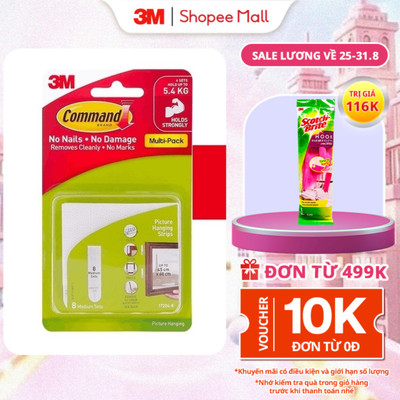Bộ 8 Miếng dán treo tranh 3M™ Command™, 17206, độ bền cao, bám cực chắc, tải trọng 5.4kg, Dùng treo tranh