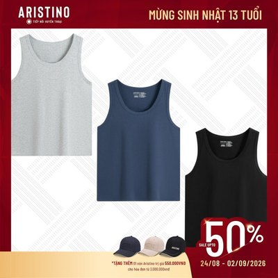 ARISTINO Áo Ba Lỗ Tanktop Nam Regular Fit AC27 Cotton Mềm Mại Thoáng Mát Thấm Hút Mồ Hôi Co Giãn