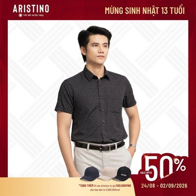 Áo sơ mi nam ngắn tay ARISTINO suông thoải mái, họa tiết in độc đáo, ấn tượng - ASS130S2