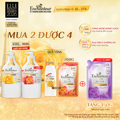 [Tặng 200gx2 - quà không hiện giỏ] Combo 2 chai sữa tắm hương nước hoa Pháp Enchanteur Deluxe 650g (Tặng mùi ngẫu nhiên)