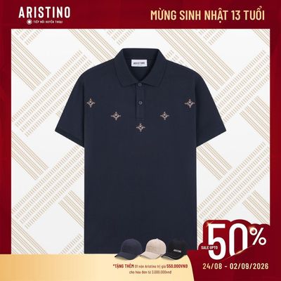 Áo Thun Polo Nam Thêu đan lát Aristino Regular Fit Plus màu xanh navy APS608AS2
