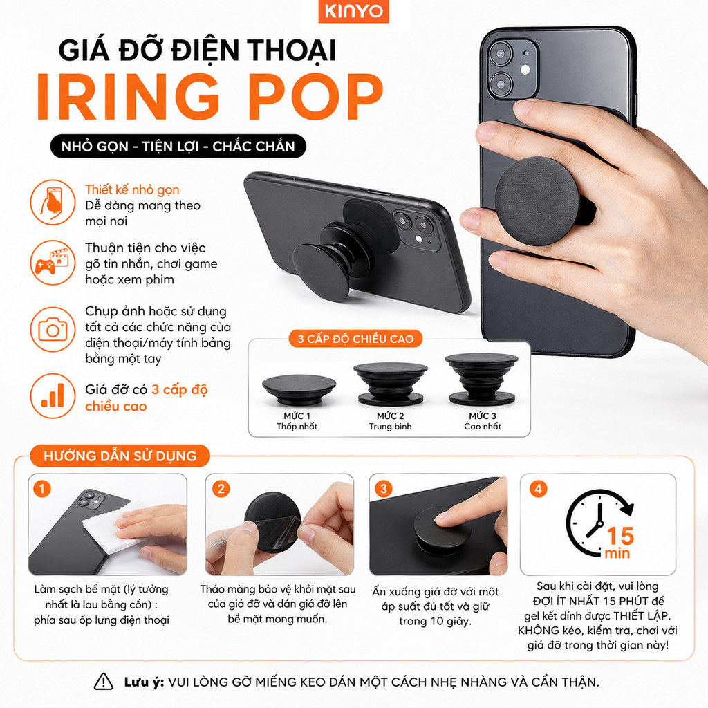 Giá Đỡ Điện Thoại IRING POP, Giá Đỡ Dạng PopSocket 3 Cấp Độ, Gập Gọn Đa Năng Cho Điện Thoại