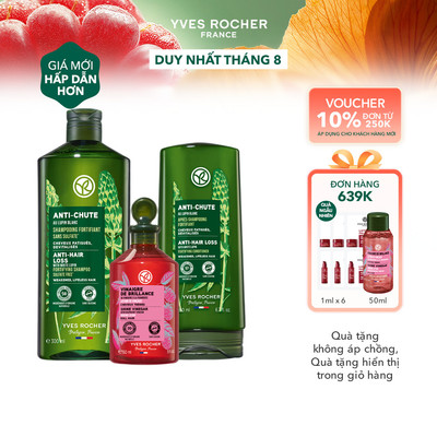 Combo 3 chăm sóc tóc bóng khỏe Yves Rocher gồm dầu gội dầu xả & giấm xả 300mlx200mlx150ml
