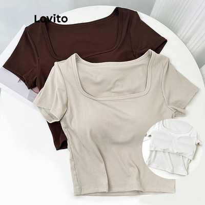 Lovito Phong cách thường ngày Áo thun thông thường Áo thun cơ bản trơn dành cho nữ LNE24089 (Nhiều màu)