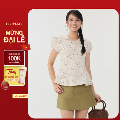 Áo Peplum Nữ Gmorning - GUMAC Tay Phồng Cổ Thủy Thủ Đính Nơ Nữ Tính Hiện Đại YAG06042
