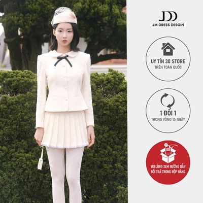 Set Áo Blazer Nữ Cổ Sen Dáng Ngắn 5B09.2508TW, Chân Váy Xếp Ly Ren Tiểu Thư Retro 4S27.2508W. Set Công Sở Thanh Lịch JM