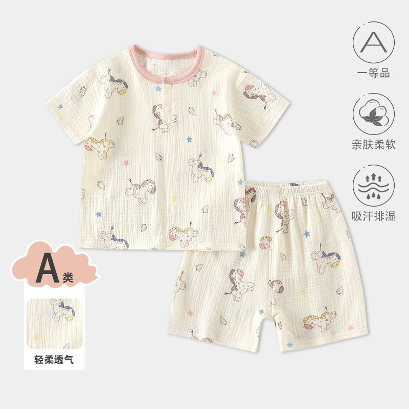 Short-sleeved shorts pajama set for men and women, gauze air conditioning suit chbb Pure cotton chil