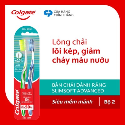 Bàn chải Colgate SlimSoft Advanced ngăn chảy máu nướu siêu mềm mảnh (giao màu ngẫu nhiên)