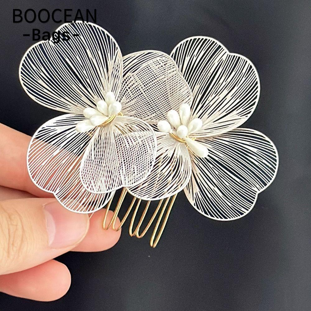 Lược chải tóc cưới cô dâu BOOCEAN, Kẹp tóc Lược chải tóc hoa rỗng, Phụ kiện tóc thời trang Hợp kim m