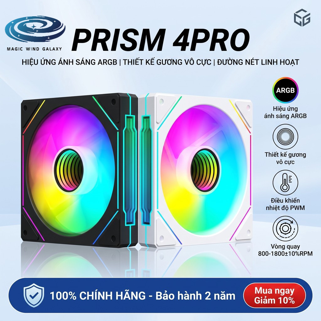 Quạt Case Prism 4PRO 120mm - ARGB 5V Sync Mainboard, Điều Tốc PWM 4PIN (Đen/Trắng)