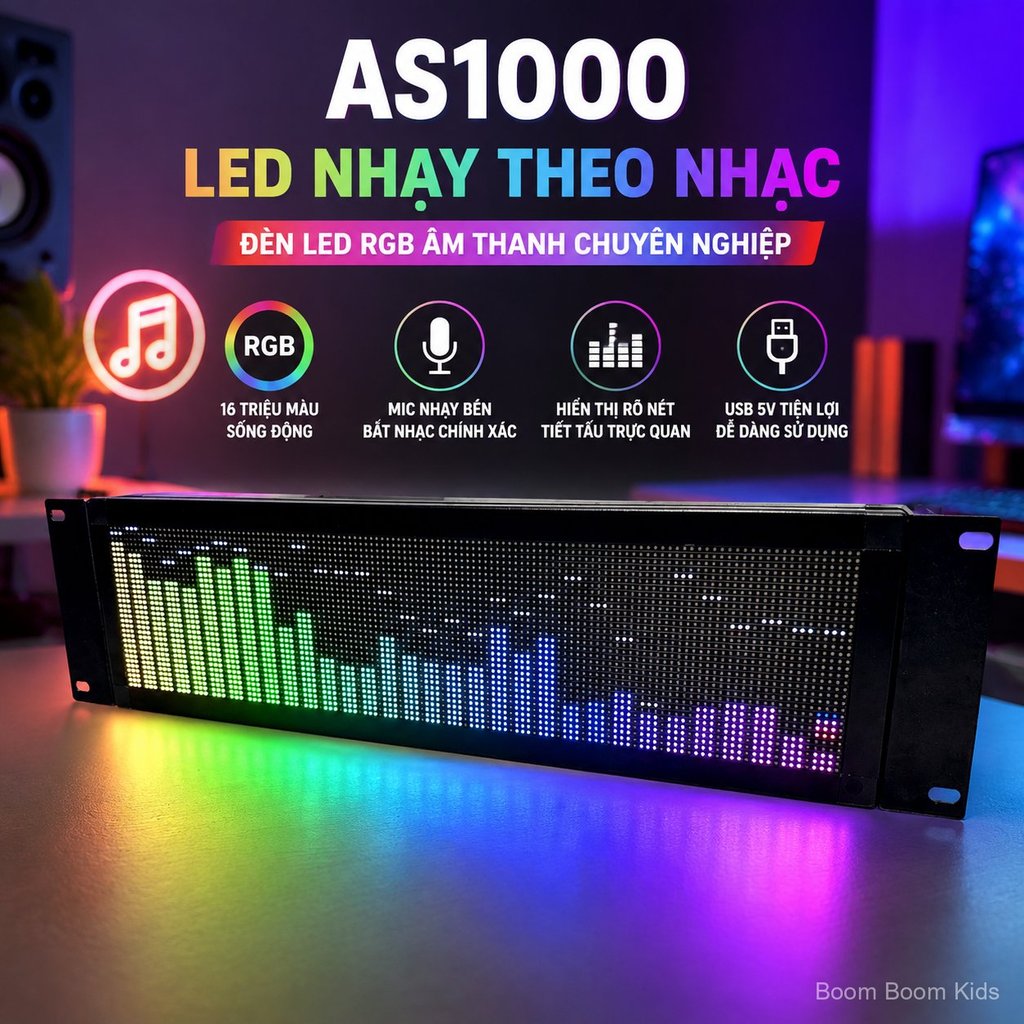 Đèn LED AS1000 cảm biến âm nhạc full color RGB cao cấp, hiển thị phổ nhạc, trang trí không gian, gia