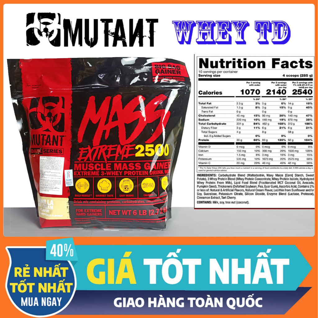 Sữa tăng cân Mutant Mass Extreme 2500 6LBS 2.72KG đủ vị