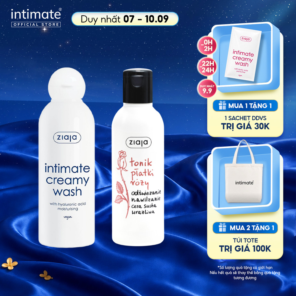 Combo Dung dịch vệ sinh Ziaja Intimate Creamy Wash with Hyaluronic Acid và Nước hoa hồng cho da dầu 