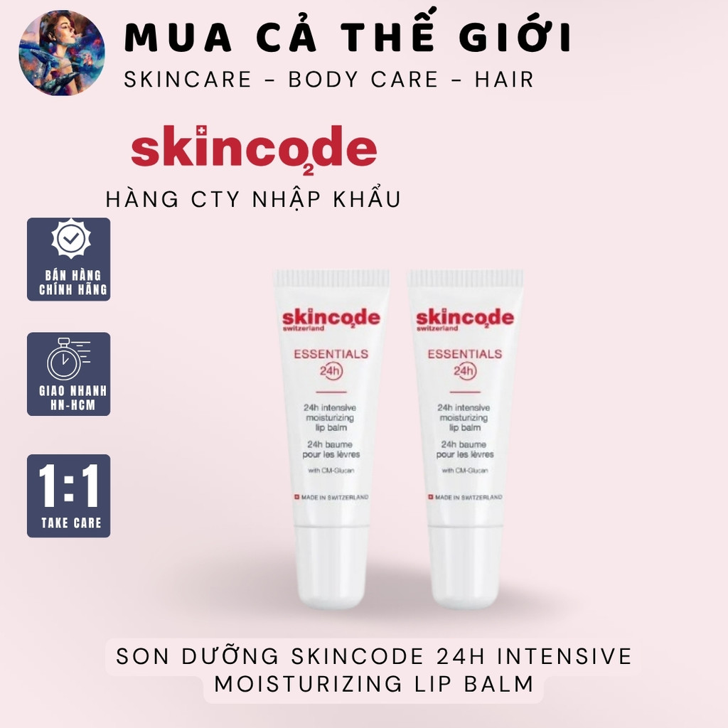 [HÀNG CÔNG TY] Son Skincode dưỡng ẩm phục hồi, kích màu môi sau phun xăm thẩm mỹ Thụy Sĩ 24h Lip Balm 10ml - 10ml