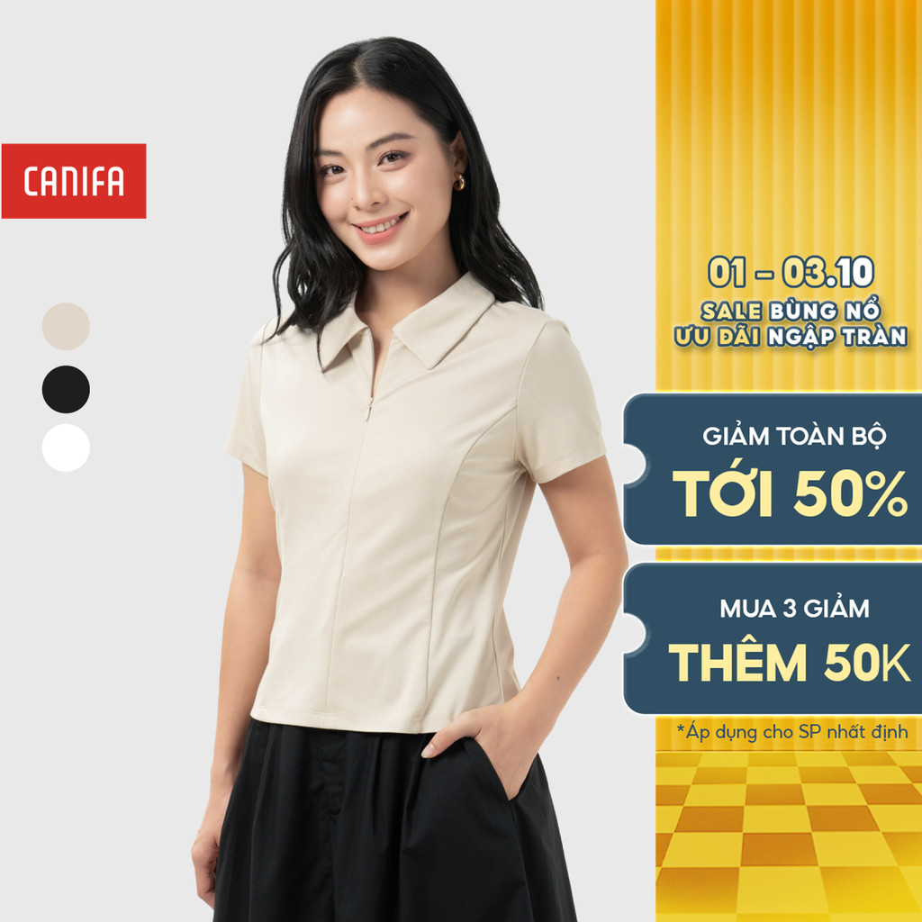 Áo Polo nữ cổ bẻ khóa kéo cộc tay dáng ôm chất liệu mềm mịn cao cấp CANIFA 6TP26S004