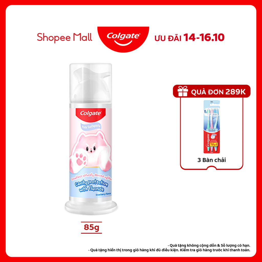 Kem đánh răng Colgate vòi nhấn thông minh Fluffy hương dâu dành cho bé 85g/ống