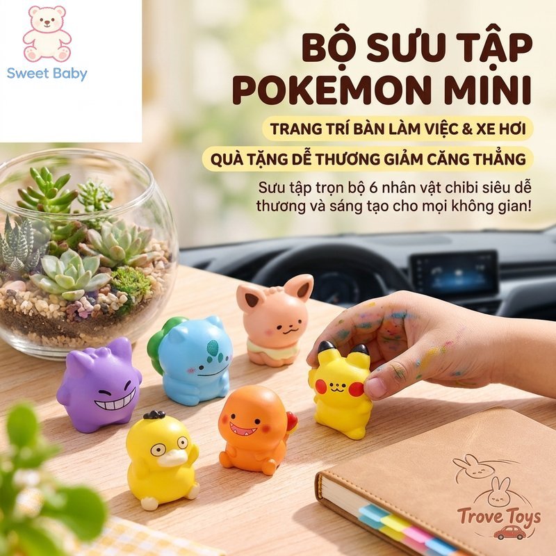 Dễ Thương Chibi Mini Pokemon Hình Bộ Bàn Giảm Căng Thẳng Trang Trí Xe Bộ Sưu Tập Diy Thủ Công Trang Trí