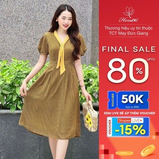 Đầm chiffon họa tiết houndstooth HeraDG thiết kế cổ nơ cùng tone nổi bật sang trọng phù hợp đi làm, đi chơi SDPBC3117
