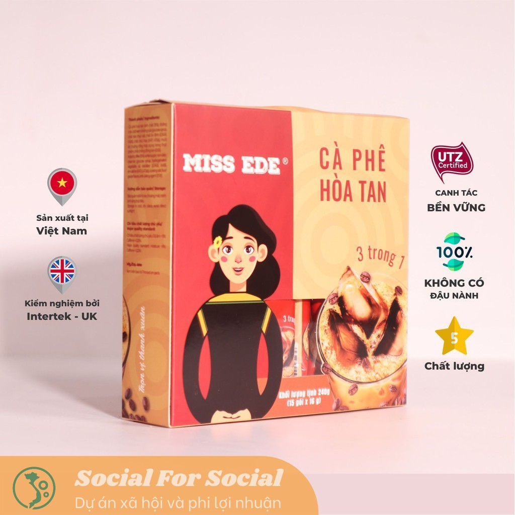 Cà phê hoà tan 3 in 1 MISS EDE - 240g (15 gói x 16 g) - Vị thanh, từ những trái cà phê chín đỏ