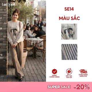 Đồ Bộ Nỉ Nữ Mùa Đông Lan Jolie SE14 Áo Nỉ Dài Tay Form Rộng Quần Suông Kẻ Sọc Phong Cách Hàn Quốc