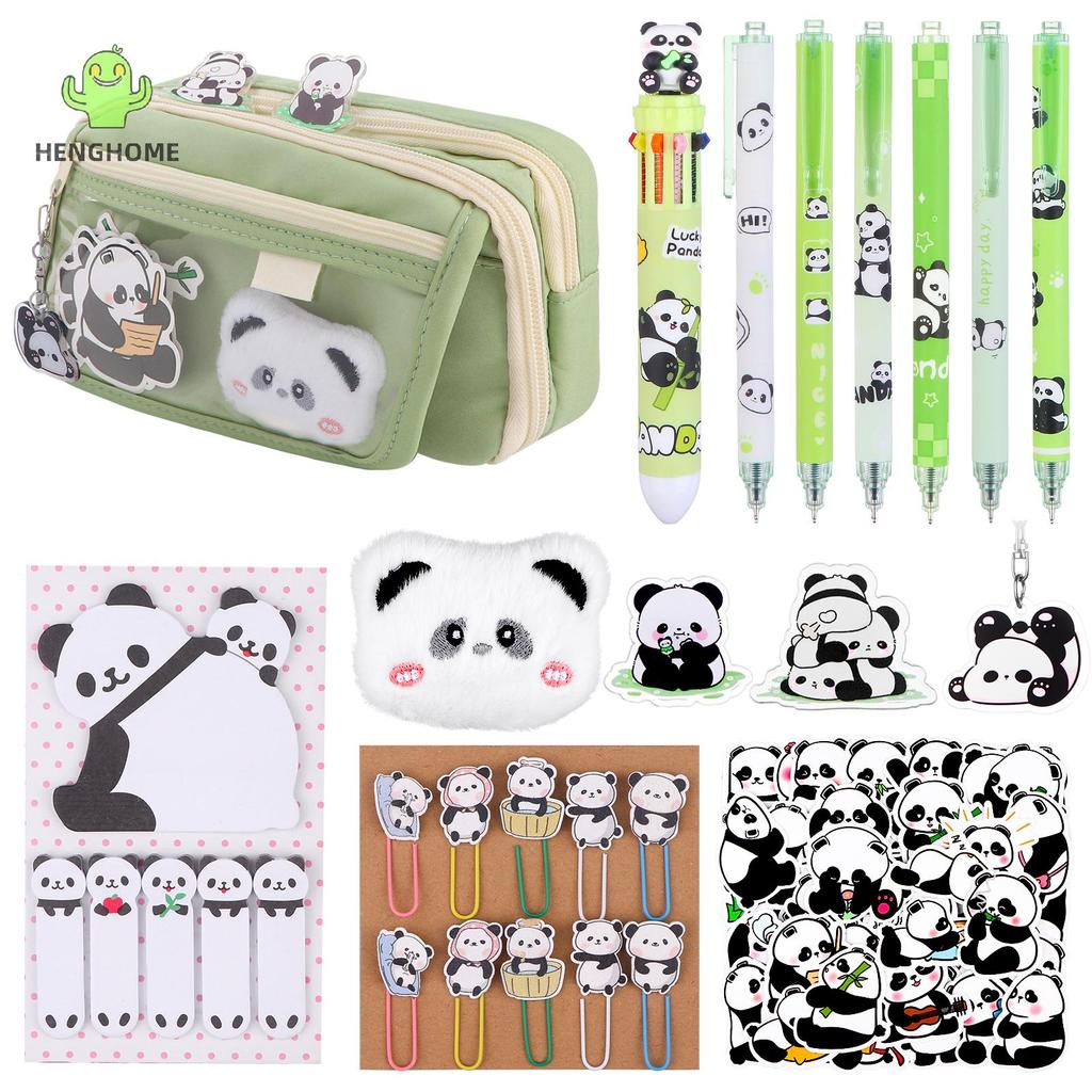HENGHOME Haiabei 73 Chiếc Panda Pencil Case Set Panda Pens Set Panda Theme Pencil with Sticky Memos 