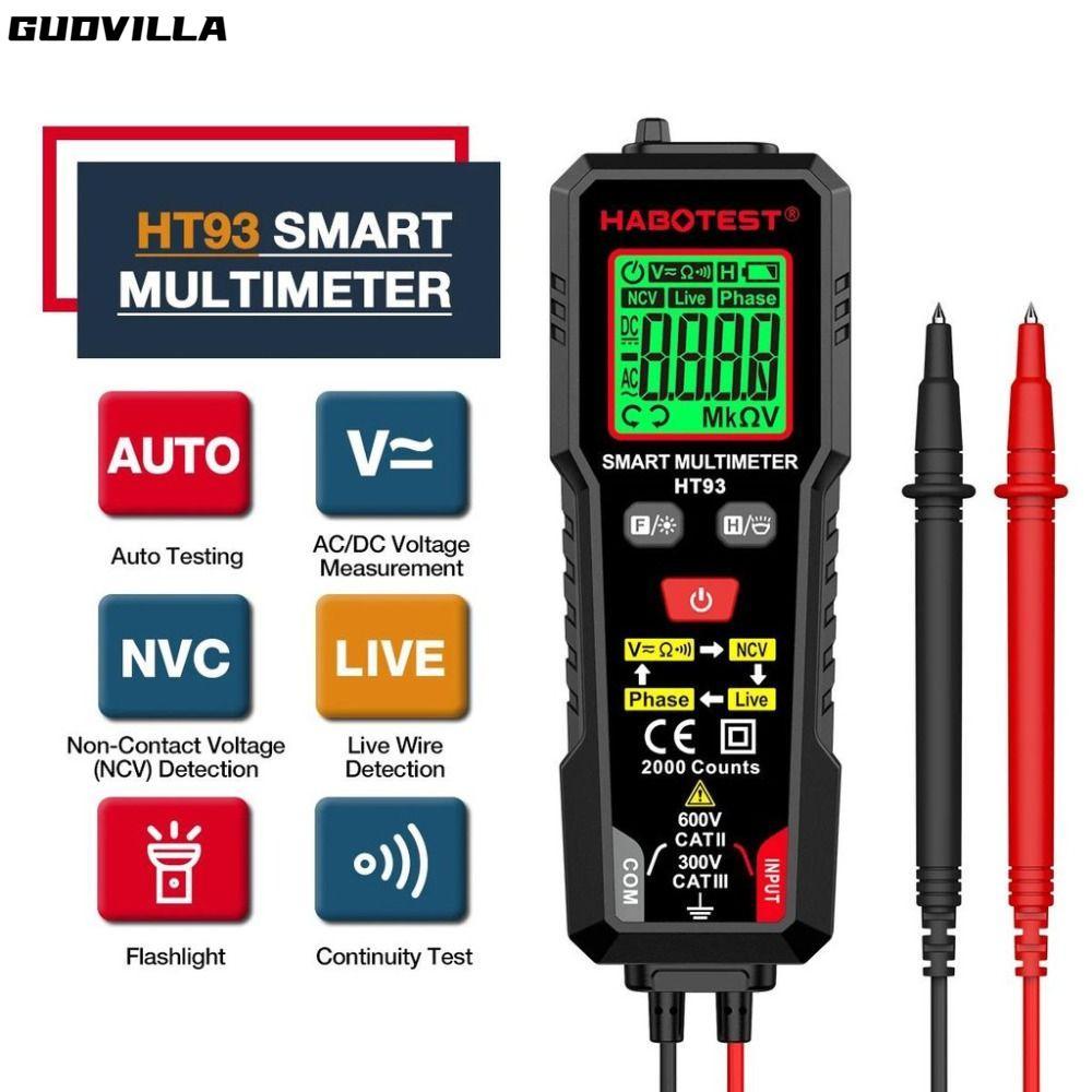 Máy kiểm tra đếm GUDVILLA, 2000 Đếm Đồng hồ vạn năng kỹ thuật số HT93 tự động, Đồng hồ đo AC / DC RM