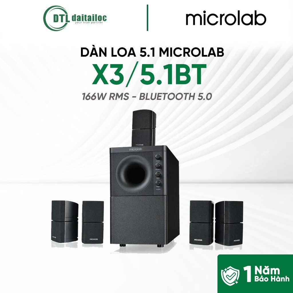DÀN LOA 5.1 MICROLAB X3/5.1BT CÔNG SUẤT CỰC KHỦNG 166W RMS - BLUETOOTH 5.0 | CHÍNH HÃNG | BẢO HÀNH 1