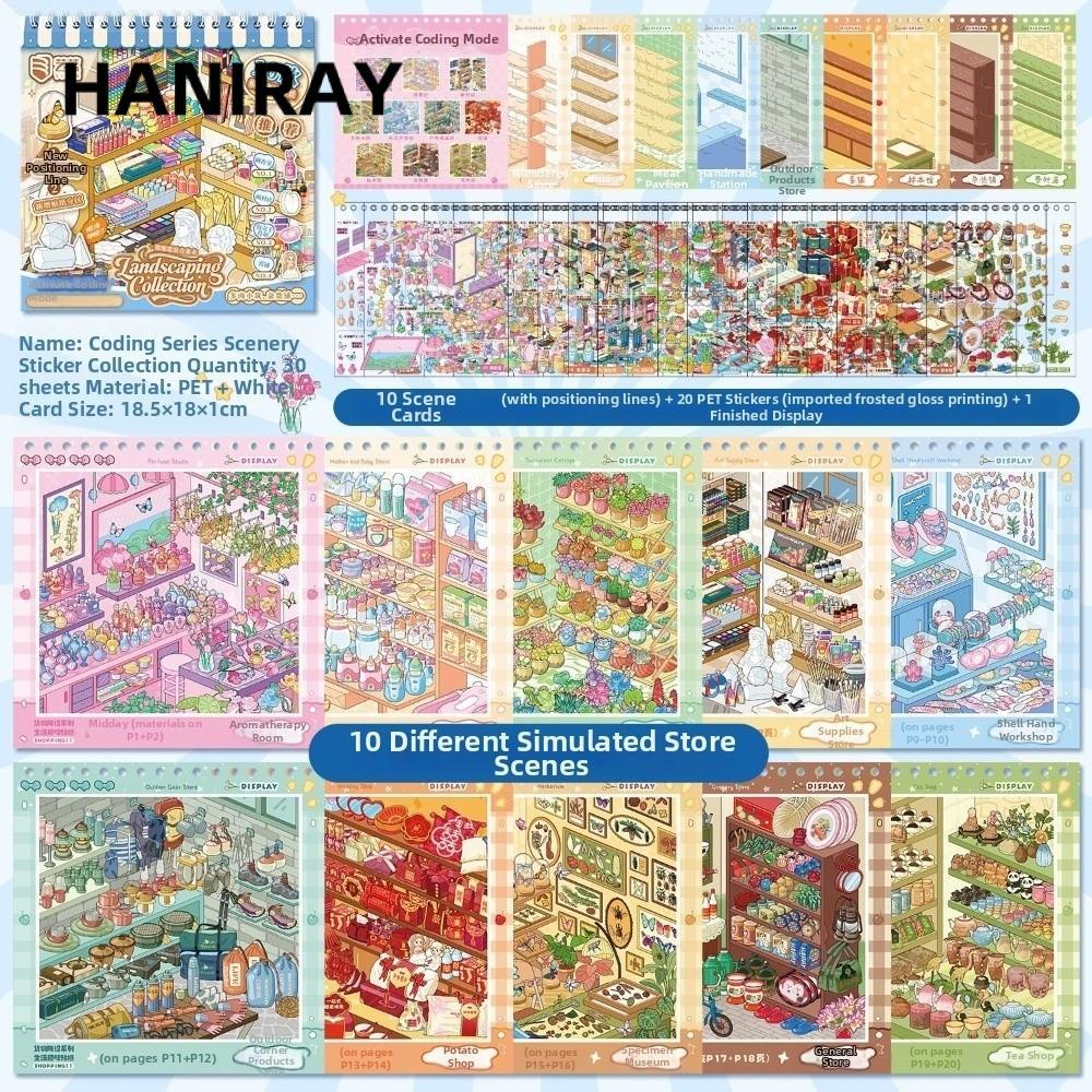Sách Nhãn DánHANIRAY, Nhãn Dán Cảnh Mini Cắt Chết PET, Dòng Cửa Hàng Giảm Căng Thẳng 30 Tờ Cửa Hàng 